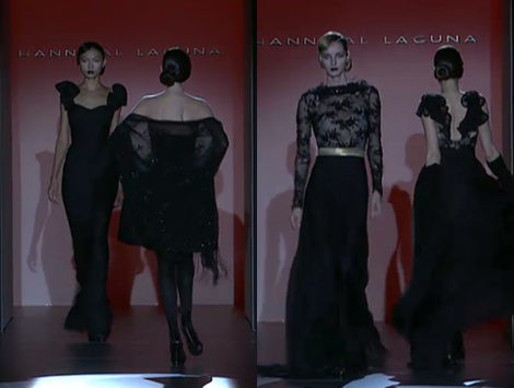 Encaje, volumen y transparencias en la 'alfombra roja' de Hannibal Laguna en la Fashion Week Madrid