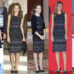 La Princesa Letizia repite un vestido negro y azul de Felipe Varela