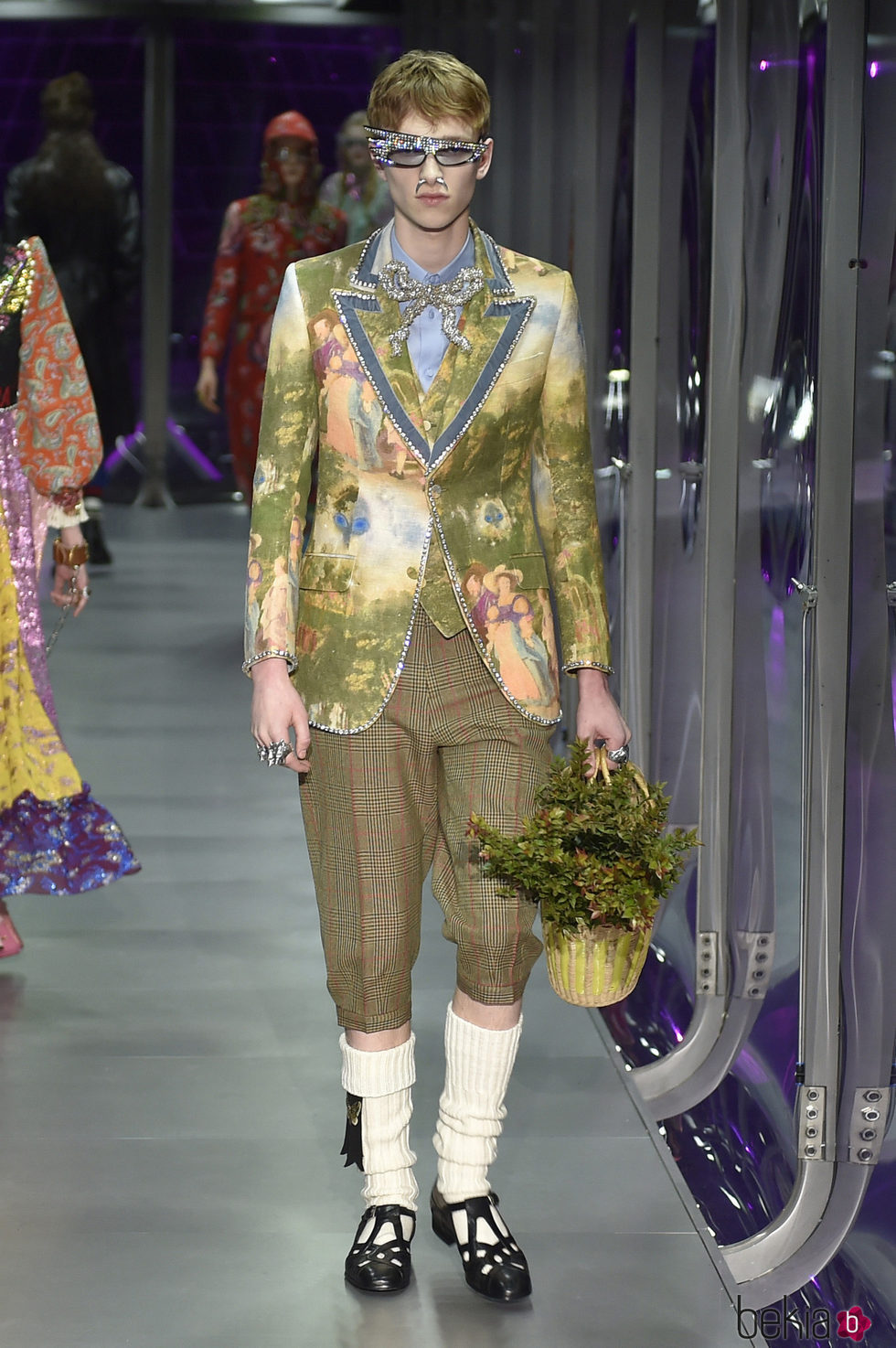 Traje verde de seda de Gucci otoño/invierno 2017/2018 en la Milán Fashion Week