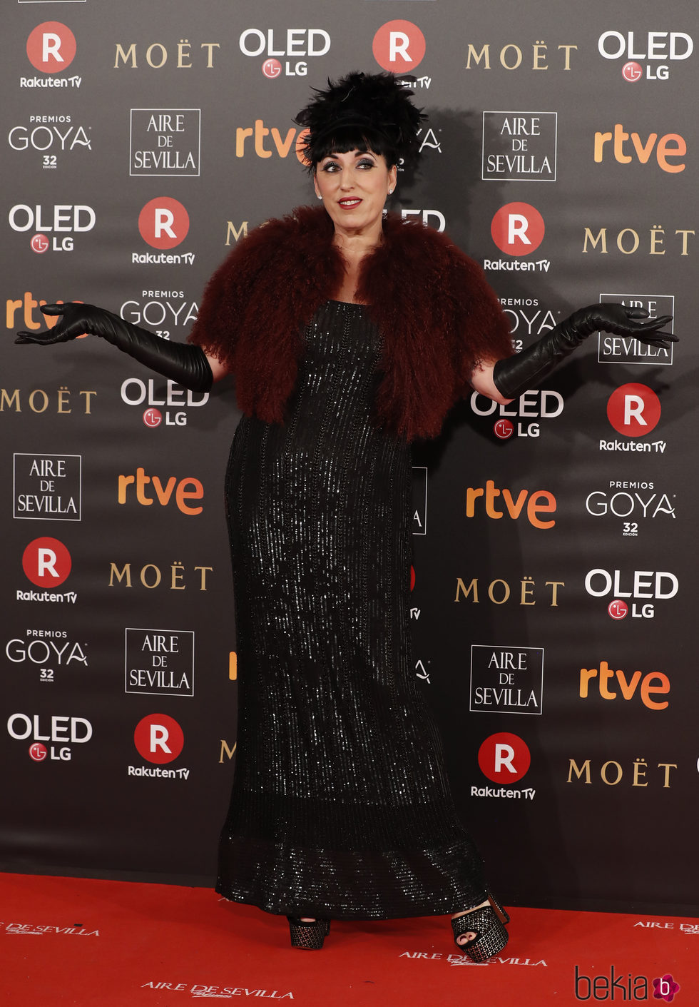 Rossy de Palma con un vestido de paillettes en la alfombra roja de los Premios Goya 2018