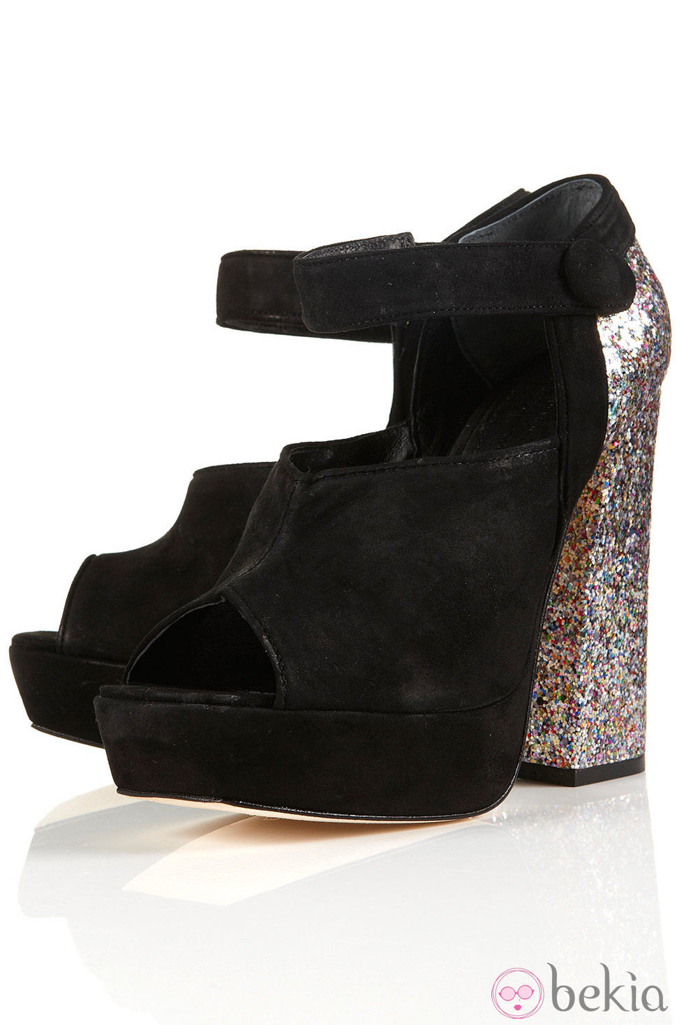 Zapatos block heels de Topshop en ante negro y tacón glitter plateado