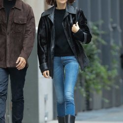 Kaia Gerber con una cazadora de cuero en Nueva York