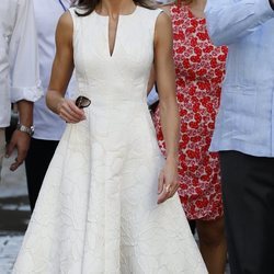 La Reina Letizia con vestido floral de Carolina Herrera durante su Viaje Oficial en La Habana