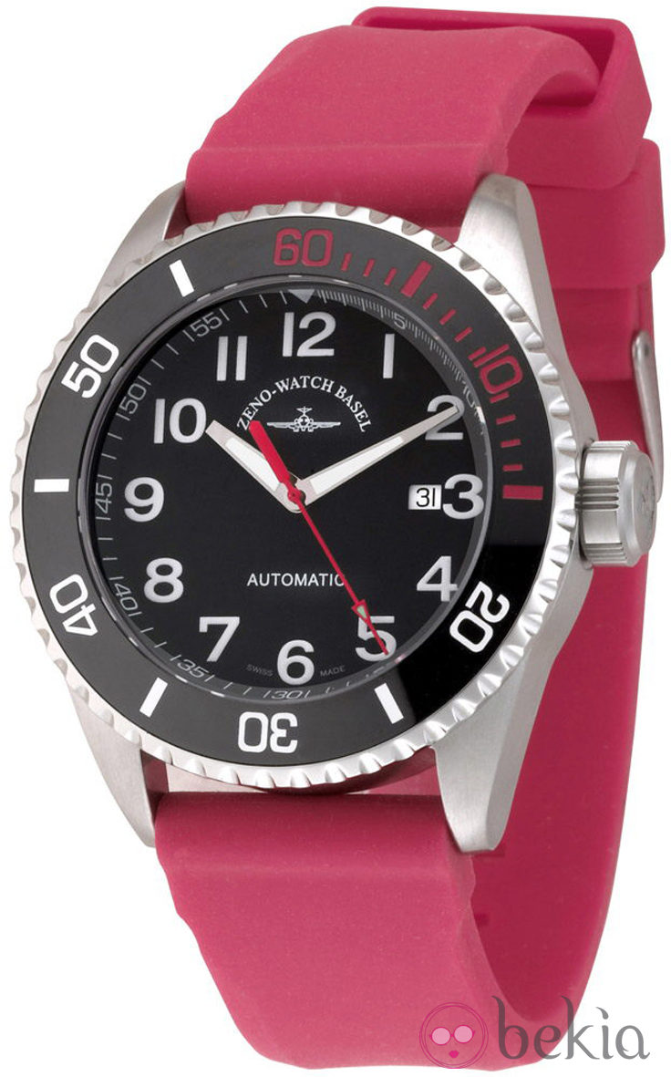 Reloj Zeno-Watch Basel de la línea Diver 500 con correa de caucho roja