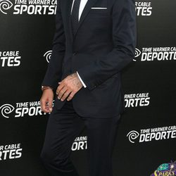 David Beckham elegante de traje en la presentación del canal Time Warner Sports