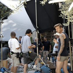 David Beckham durante la grabación del spot de su colección Bodywear at H&M