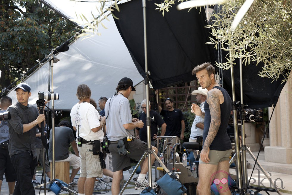 David Beckham durante la grabación del spot de su colección Bodywear at H&M