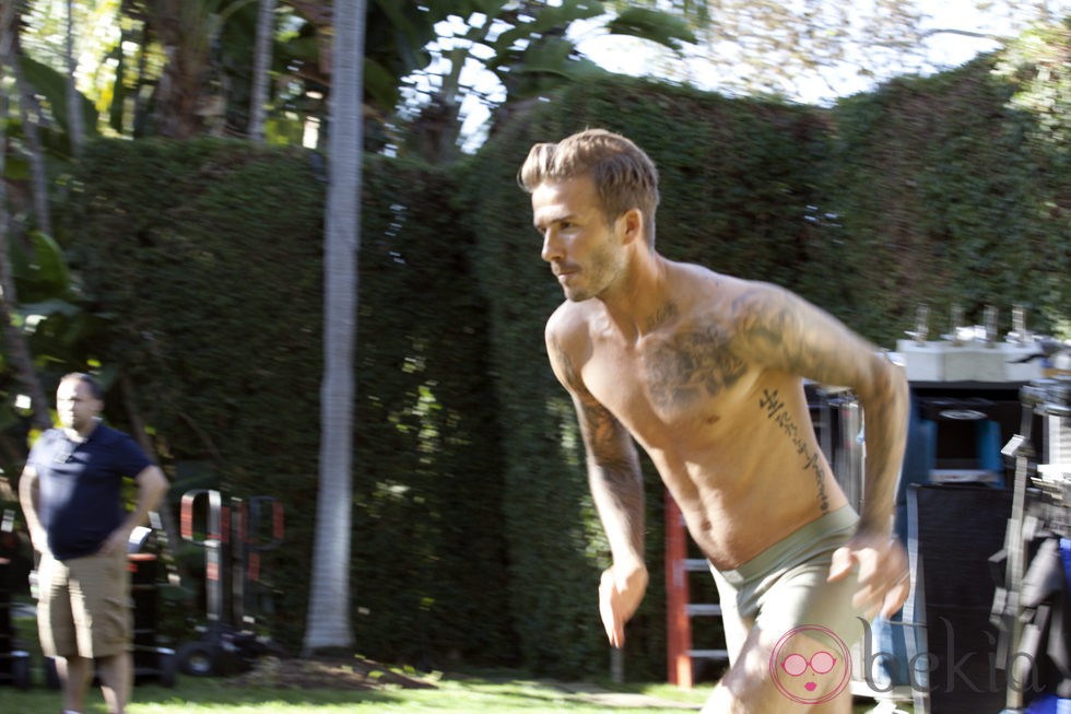 David Beckham durante el rodaje del spot de su colección Bodywear at H&M