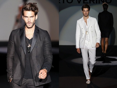 Jon Kortajarena con traje de la colección primavera/verano 2014 de Roberto Verino en Madrid Fashion Week