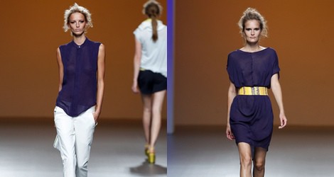 Vestido morado con transparencias de la colección primavera/verano 2014 de Sara Coleman en Madrid Fashion Week