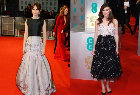 Felicity Jones con un vestido de Dior en la alfombra roja de los BAFTA 2015