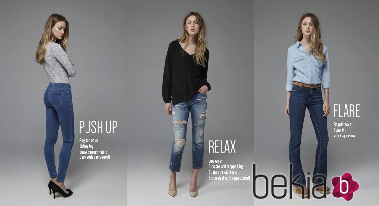 Varios modelos de vaqueros de la colección otoño/invierno 2015/2016 femenina de Bershka 