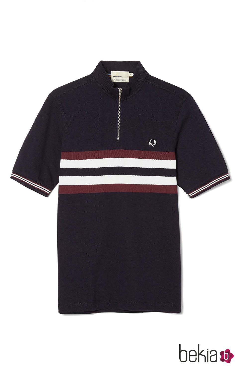 Polo azul con rayas y cremallera de la colección de Bradley Wiggins para invierno 2016 de Fred Perry