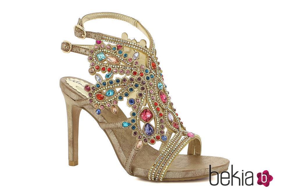 Peep toe dorado con brillantes de Alma en Pena